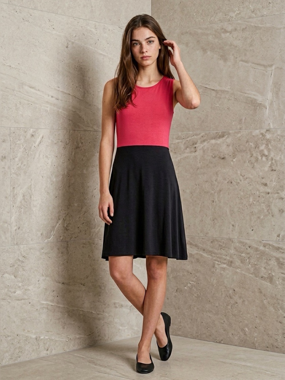 Artisan Red and Black sleeveless Midi Dress tshirt material A line size small